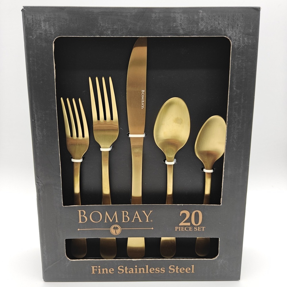 Bombay Santorini 20 Piece Gold Stainless Steel Flatware Set Service for 4 NEW